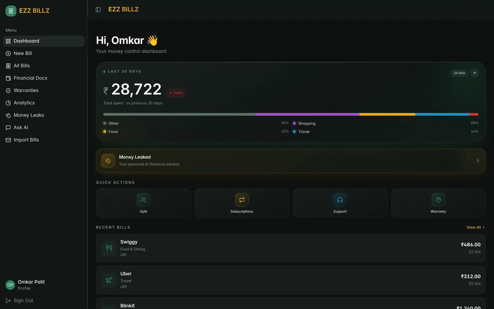 EZZ BILL web dashboard