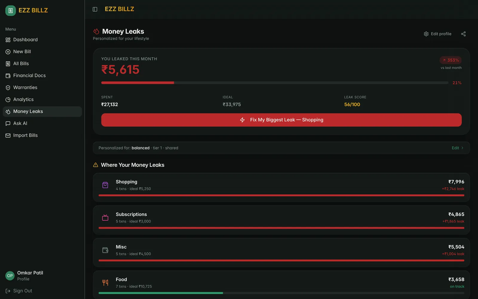 EZZ BILL Money Leaks on web