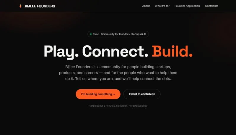 Bijlee Founders website: Play. Connect. Build.